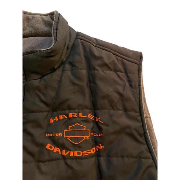 Harley Davidson Reversible Vest Men’s XL Black Gray Fleece Warm Embroidered Puff - Picture 2 of 11